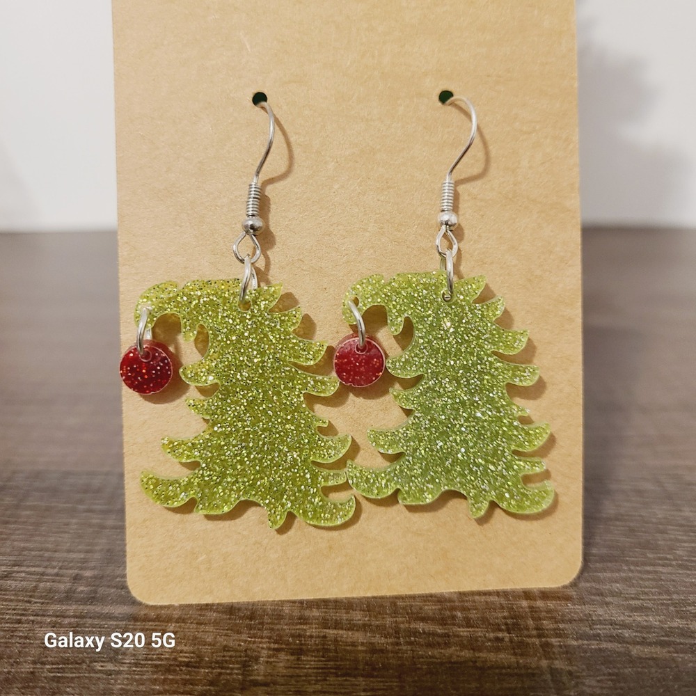 Christmas Tree w/Red Ornament Dangle Drop Earrings NEW Women's Holiday NEW